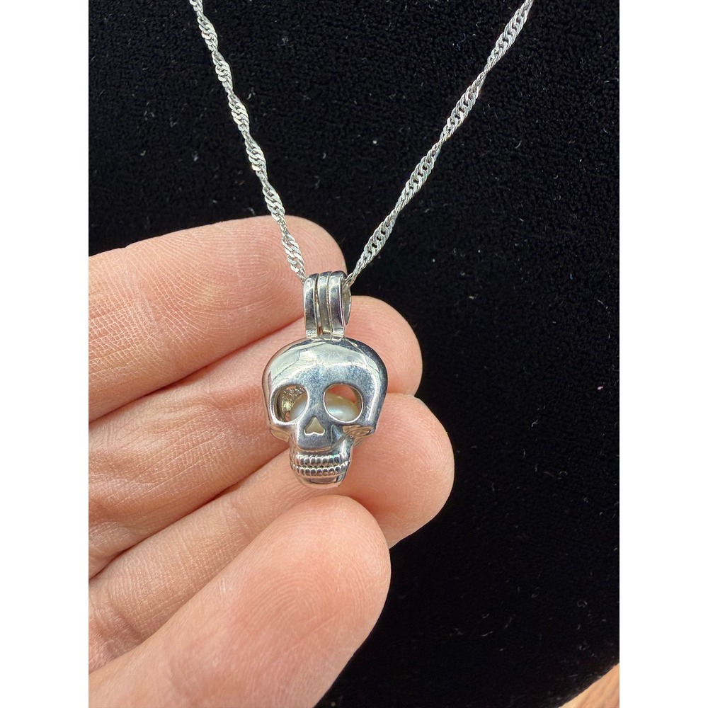 Unbranded Skull Cage Pearl Pendant Necklace Women OS Silver 18KGP Twisted Chain - Picture 3 of 7